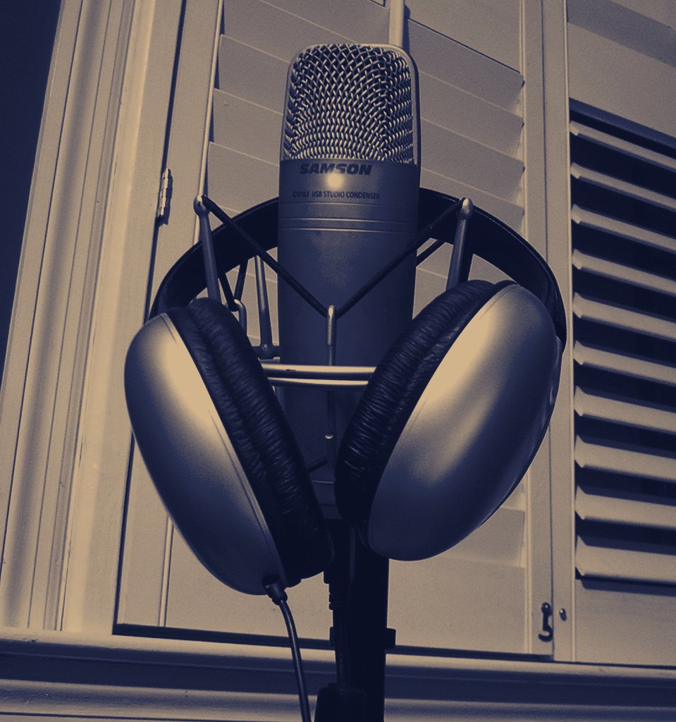 Vintage microphone graded in navy and brass